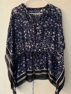 Michael Kors Navy Blue and White Printed Tunic with Button Placket